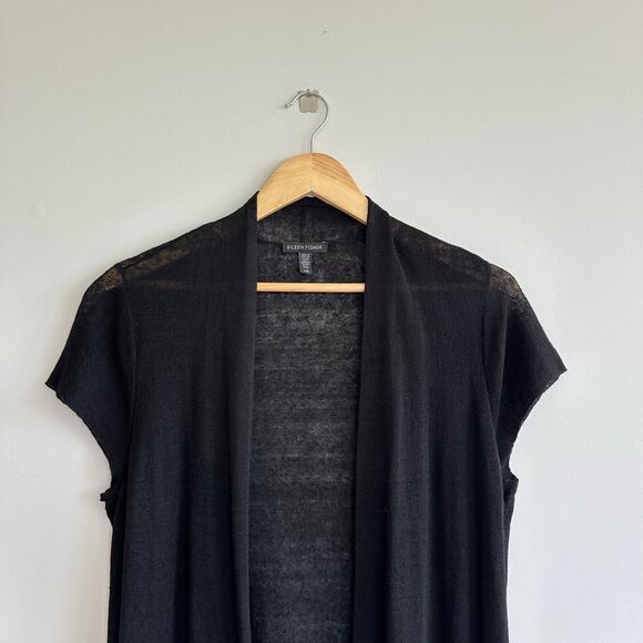 Eileen Fisher Hemp Blend Open Front Knit Semi-Sheer Short Sleeve Cardigan - Picture 3 of 7